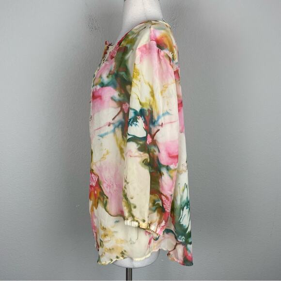 Chico's Off White Lace Inset Pop Over Top 3 - Picture 4 of 7